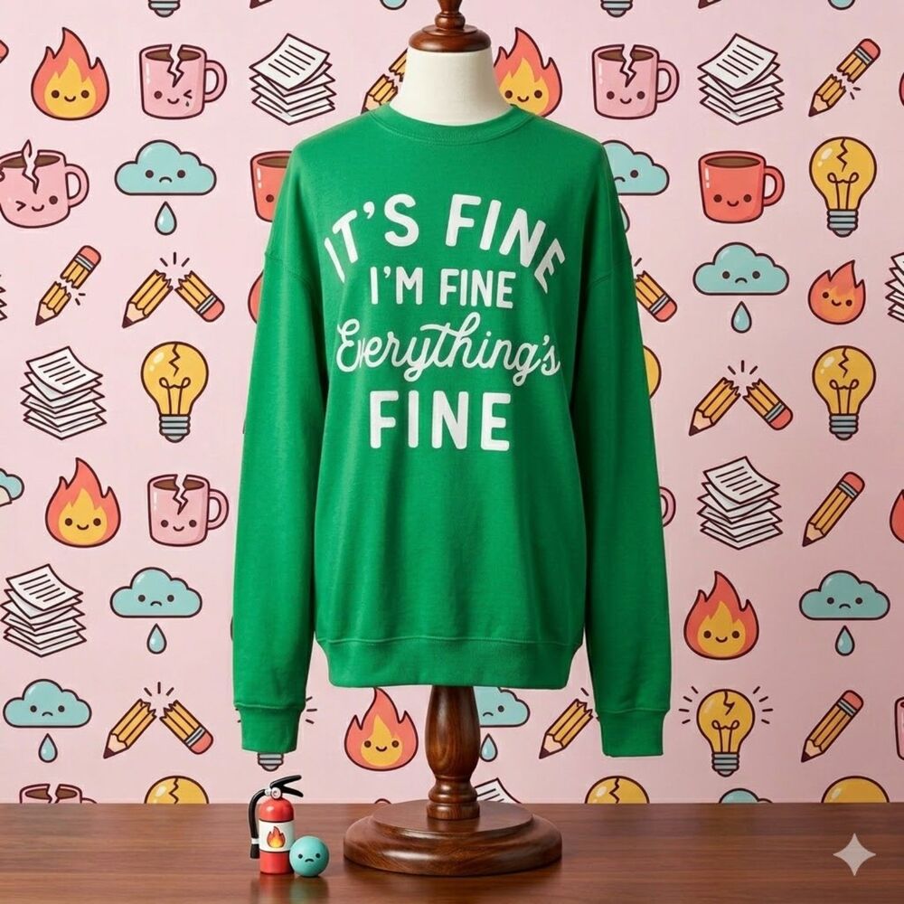 Gildan 2XL "Everything's Fine" Green Sweatshirt